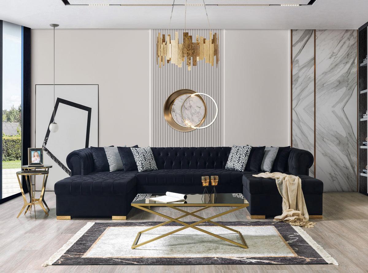 Emma Black Velvet Double Chaise 136" Sectional - Image 3