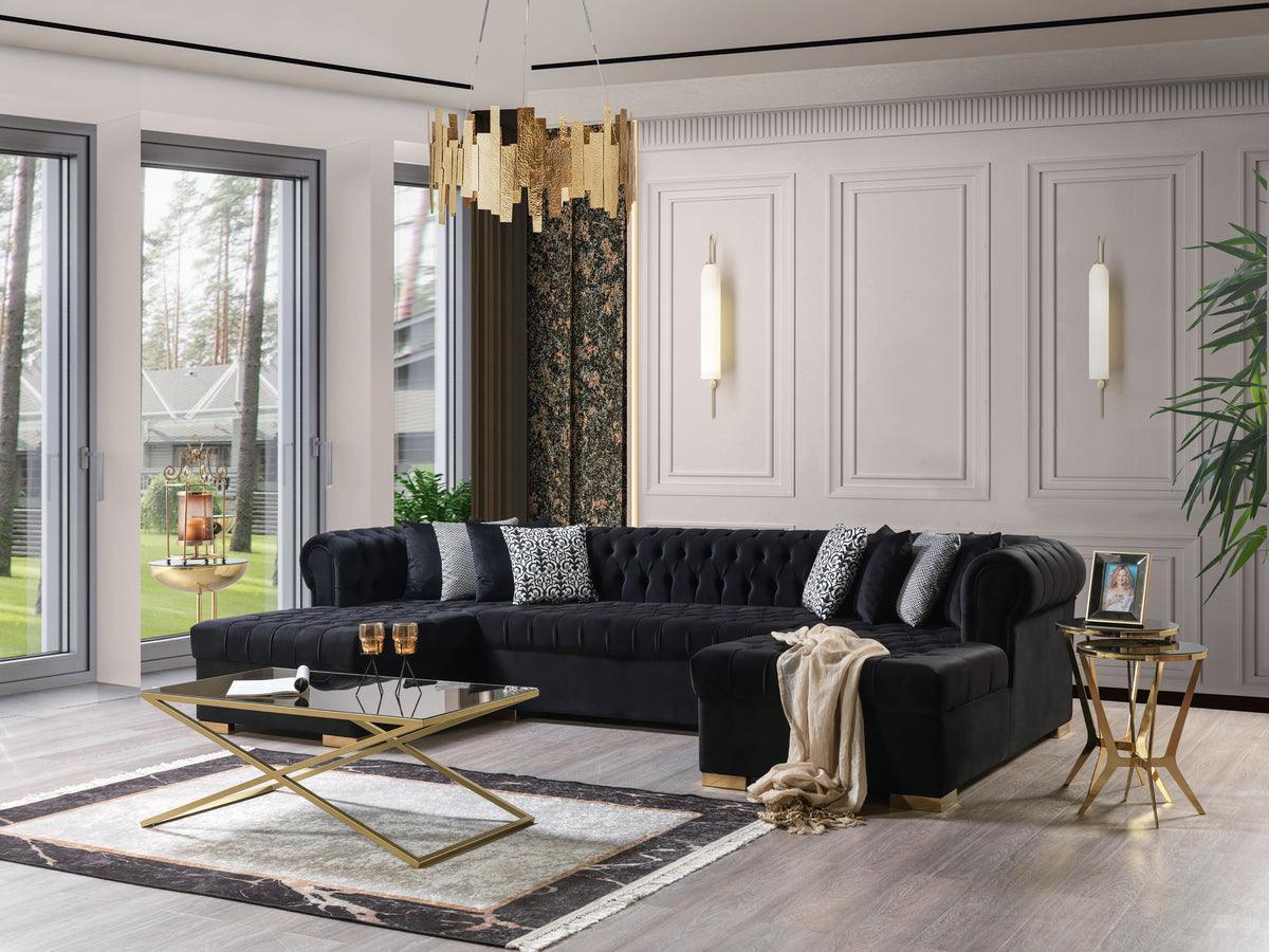 Emma Black Velvet Double Chaise 136" Sectional - Image 1