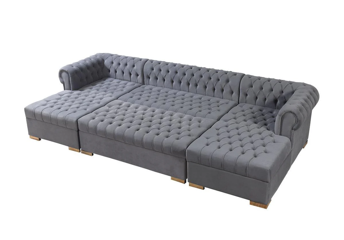 Emma Gray Velvet Rectangle Ottoman - Image 3