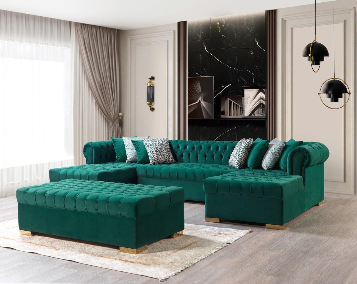 Emma Green Velvet Rectangle Ottoman - Image 2