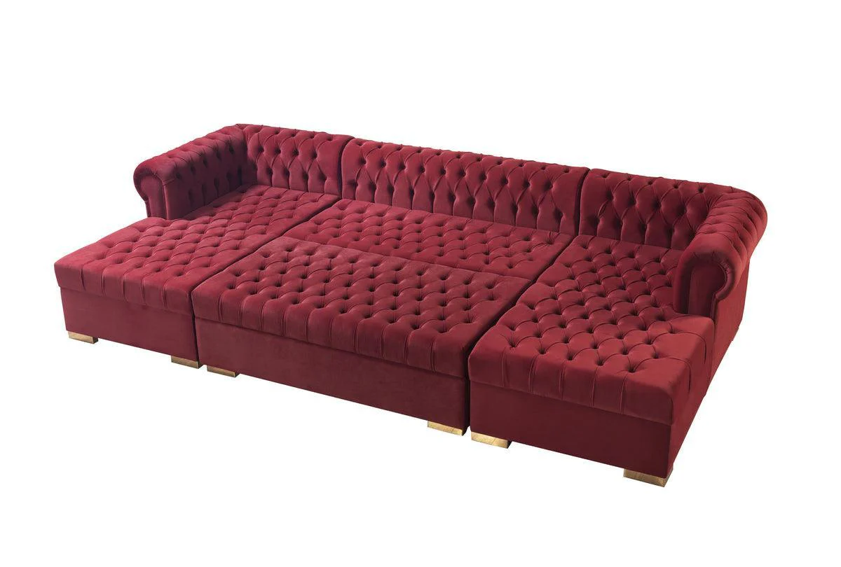 Emma Maroon Velvet Rectangle Ottoman - Image 3