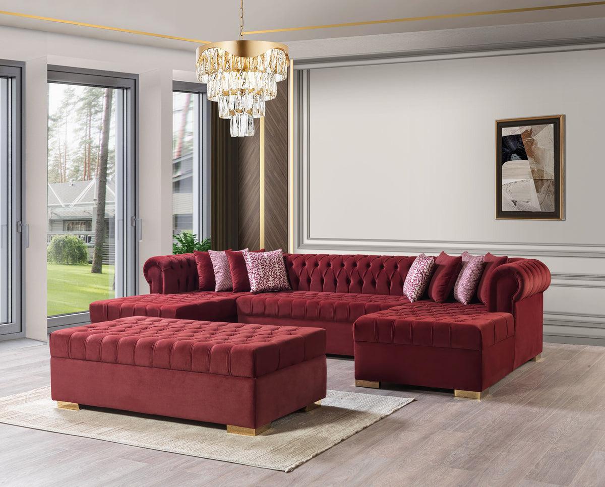 Emma Maroon Velvet Rectangle Ottoman - Image 2
