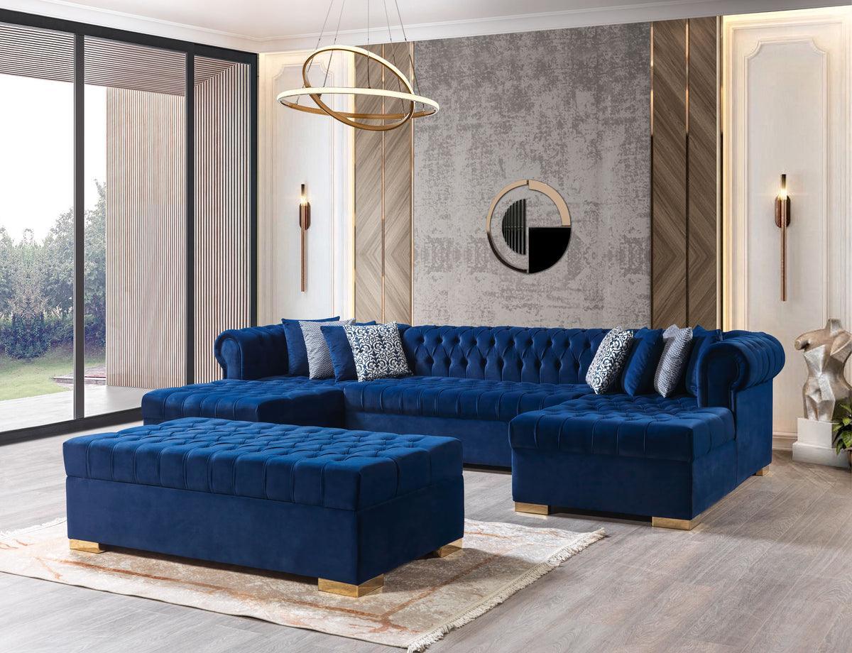Emma Navy Velvet Rectangle Ottoman - Image 2