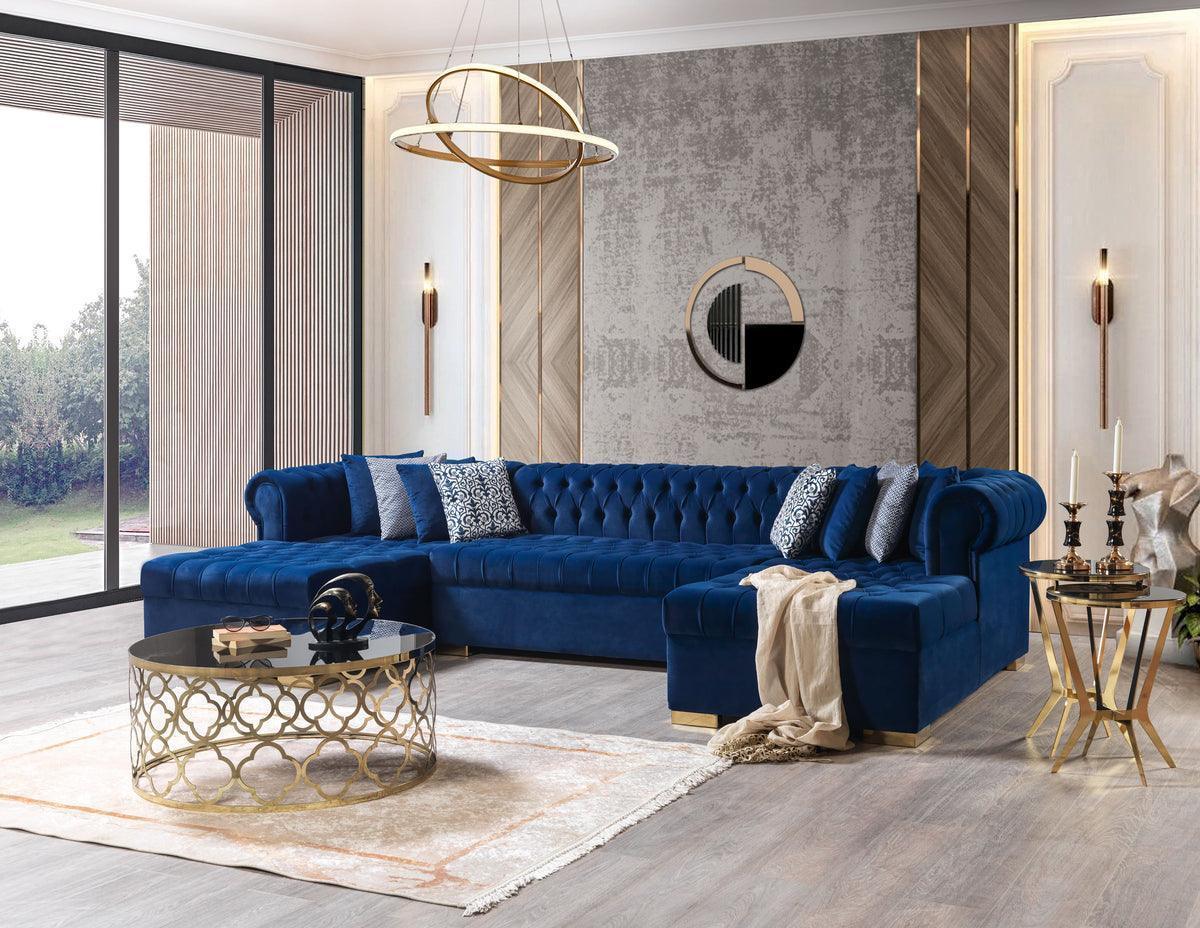 Emma Navy Velvet Double Chaise 136" Sectional - Image 1