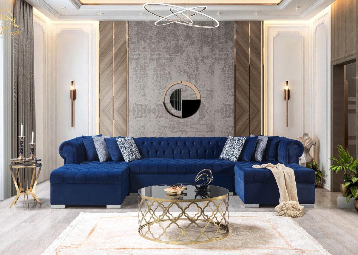 Emma Navy Velvet Double Chaise 136" Sectional - Image 2