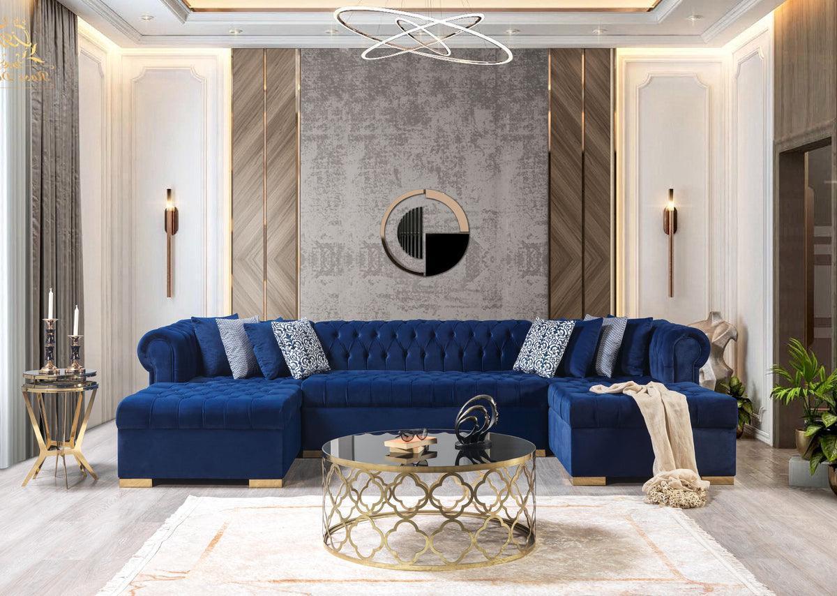 Emma Navy Velvet Double Chaise 136" Sectional - Image 3