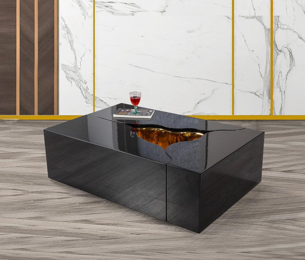 Leah Wood Black Gold 3-Piece Coffee Table - Image 1