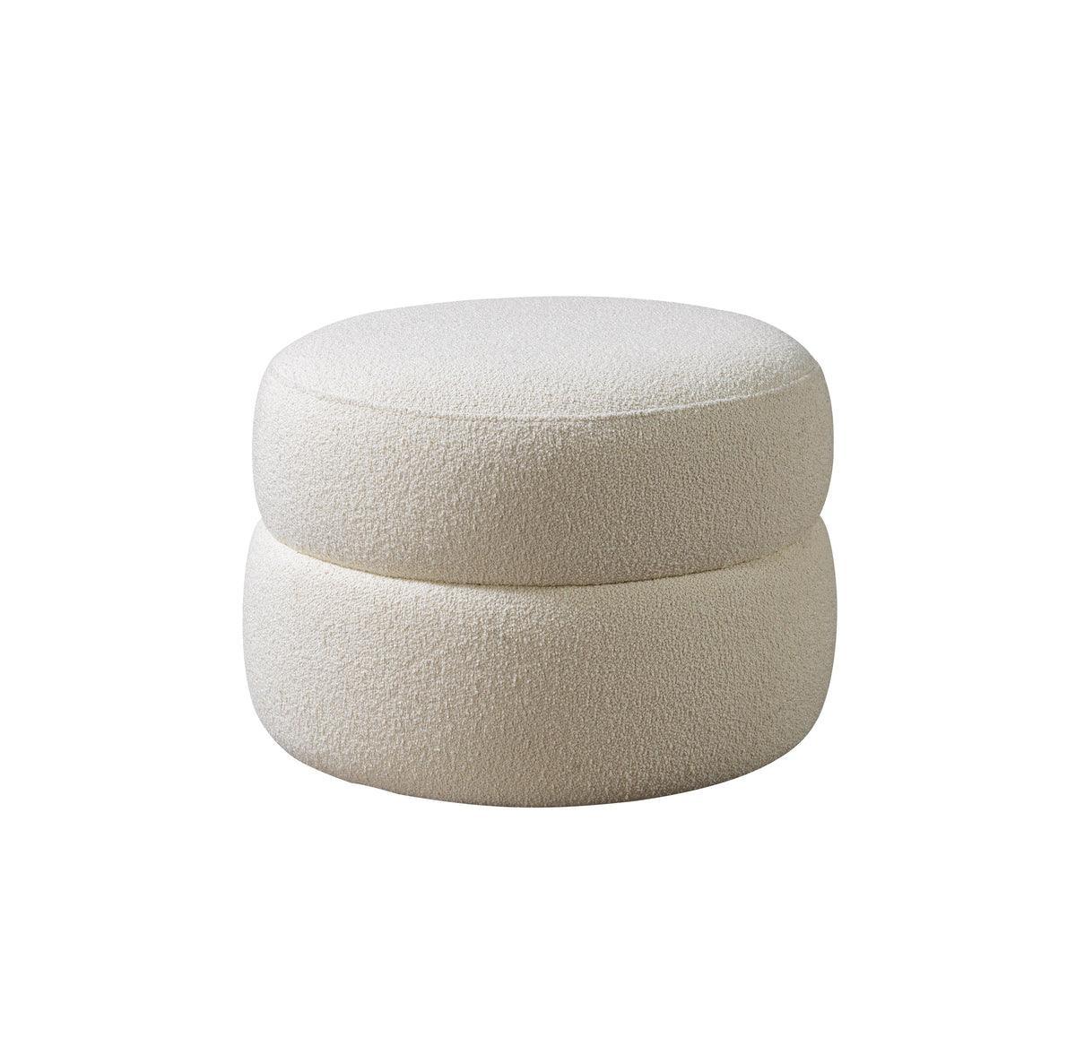 Sandy Ivory Boucle Round Ottoman - Image 1