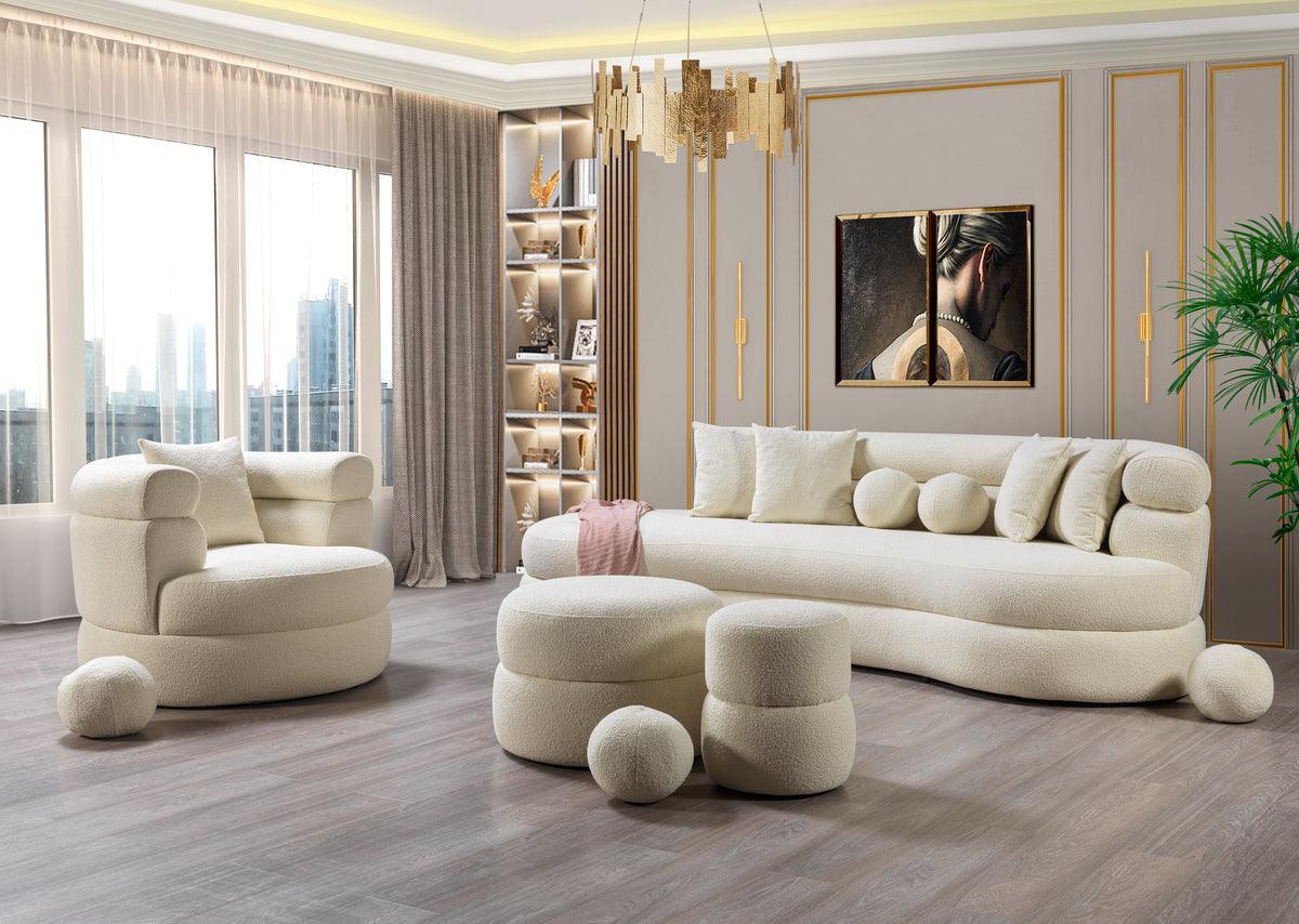 Sandy Ivory Boucle Round Ottoman - Image 3