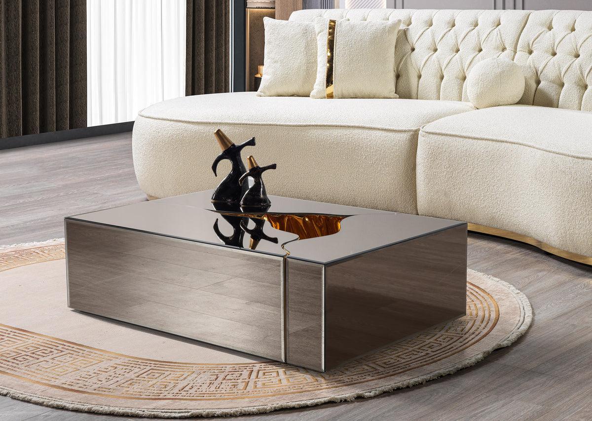 Leah Glass Bronze Gold 3-Piece Coffee Table - Image 1
