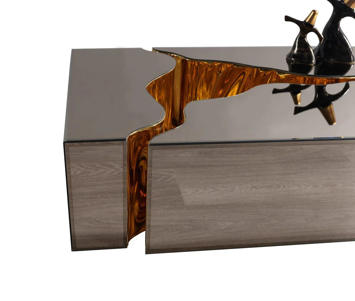 Leah Glass Bronze Gold 3-Piece Coffee Table - Image 2