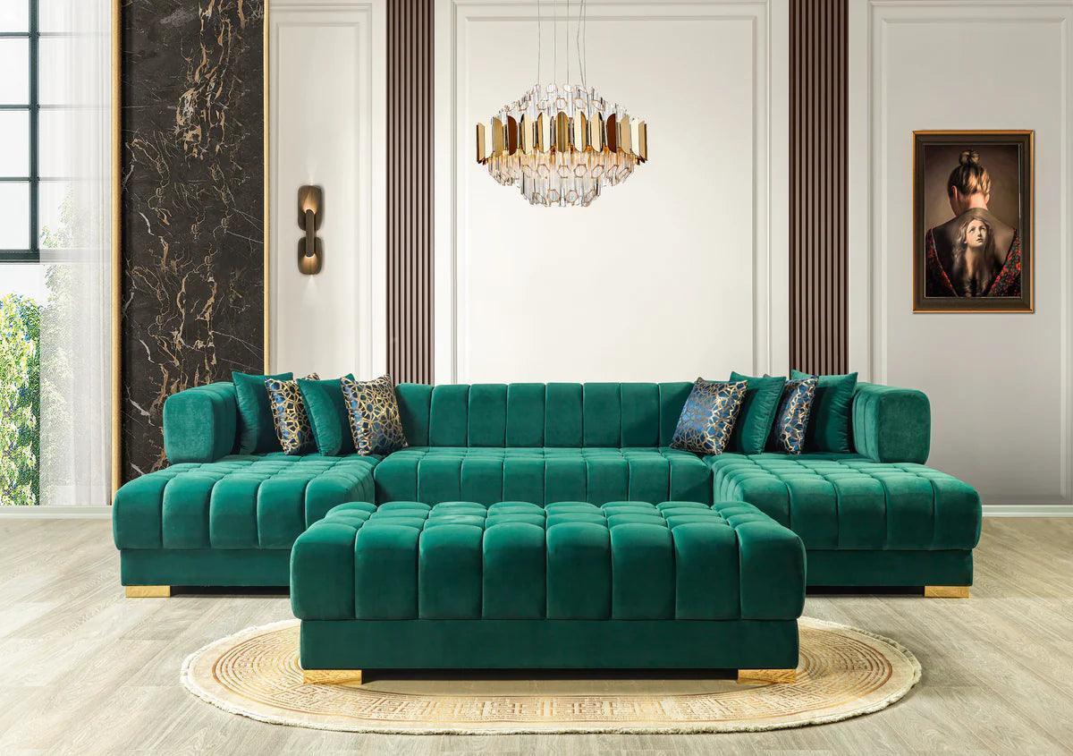Mia Green Velvet Double Chaise Sectional - Image 3
