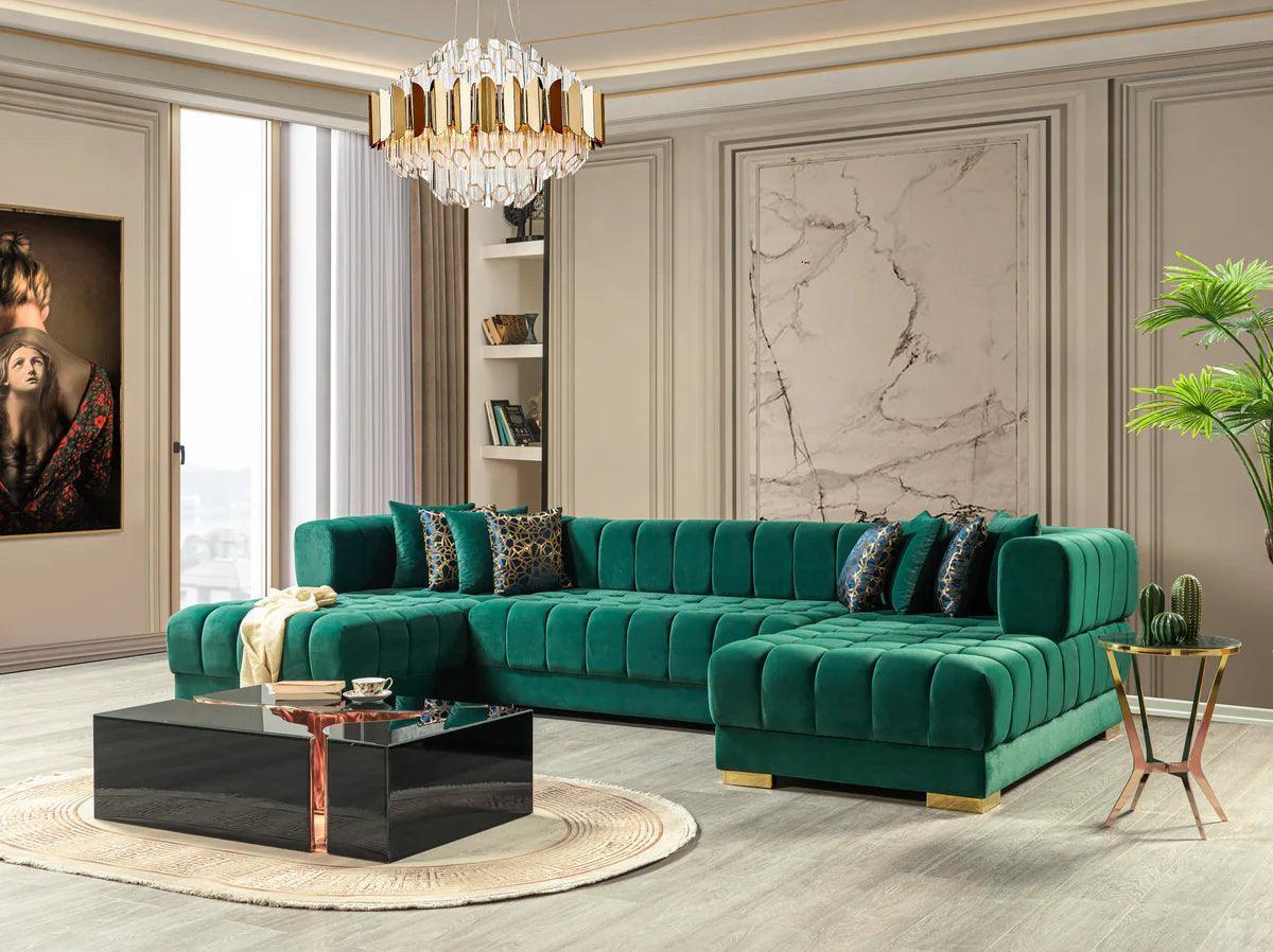 Mia Green Velvet Double Chaise Sectional - Image 2