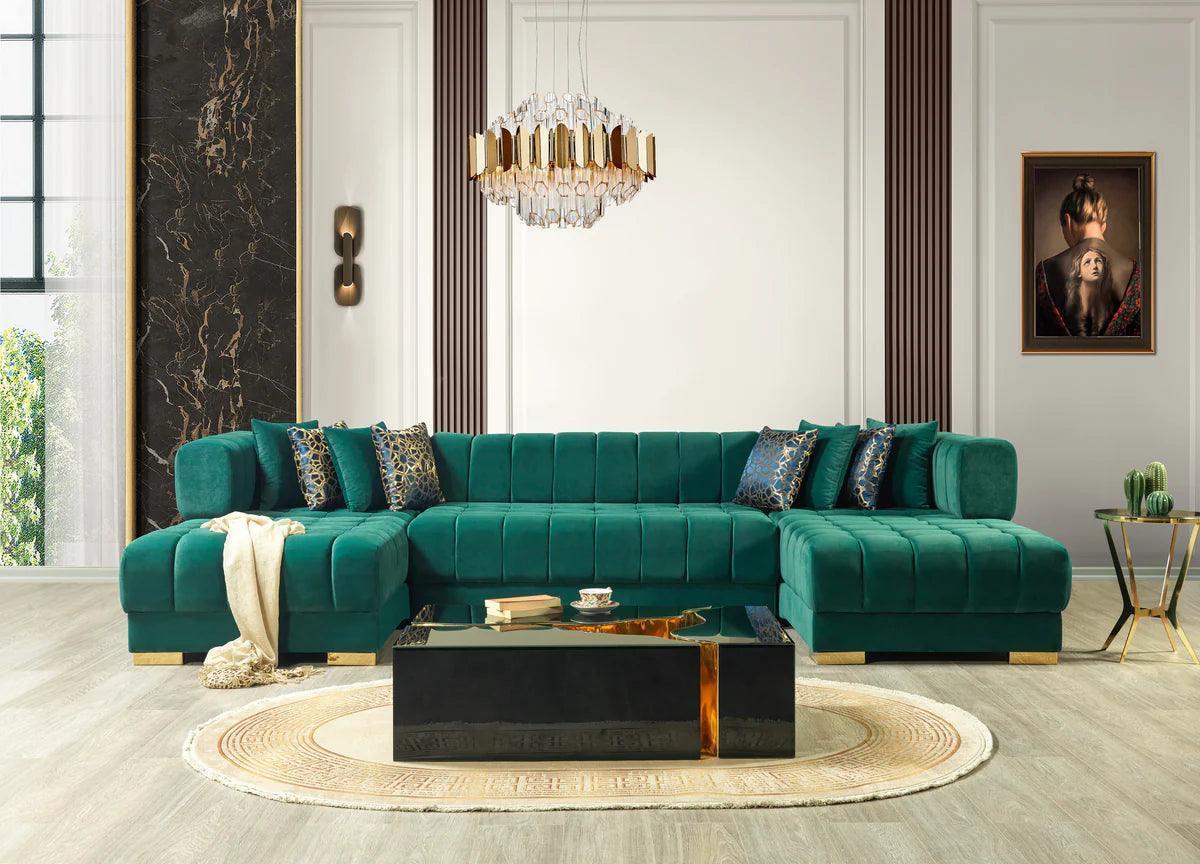 Mia Green Velvet Double Chaise Sectional - Image 1