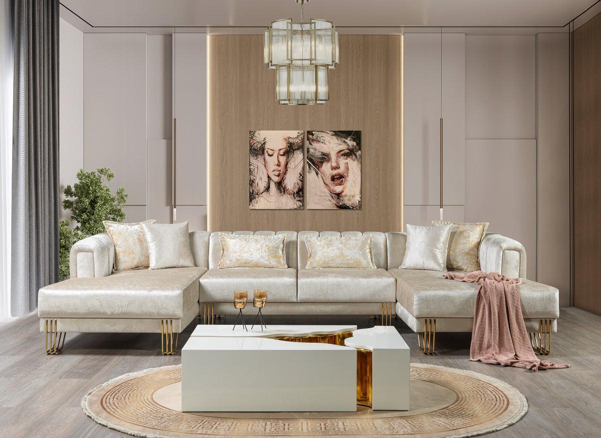 Ella Ivory Velvet Double Chaise Sectional - Image 2