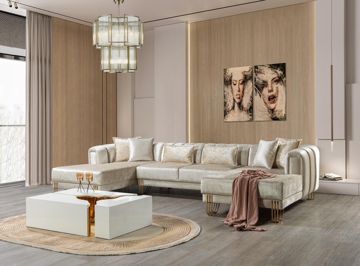 Ella Ivory Velvet Double Chaise Sectional - Image 1