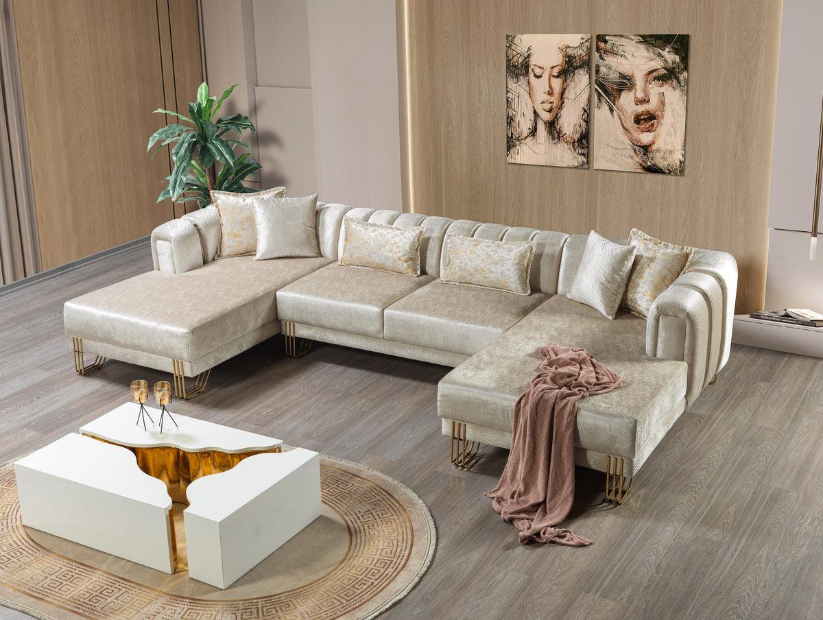 Ella Ivory Velvet Double Chaise Sectional - Image 3