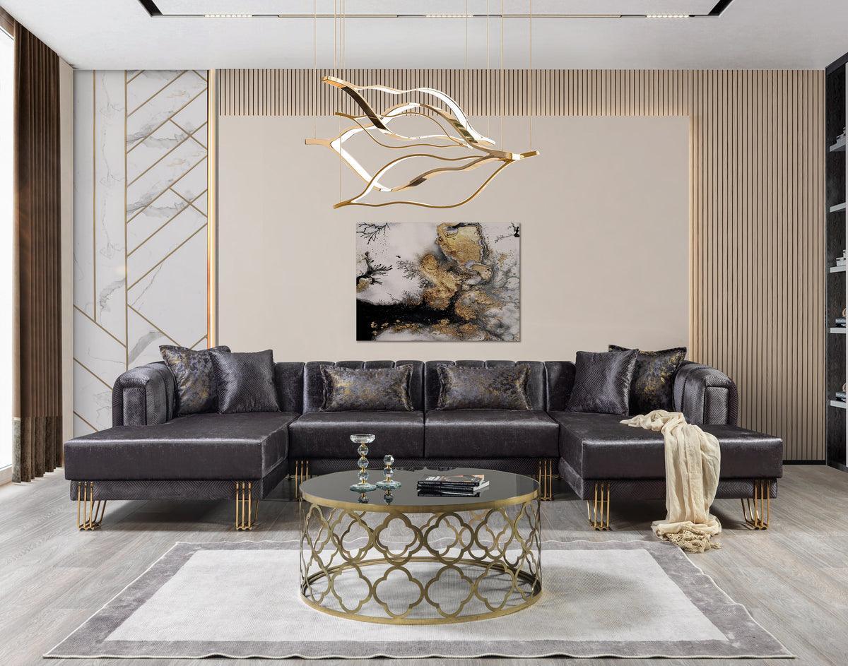 Ella Smoke Velvet Double Chaise Sectional - Image 2