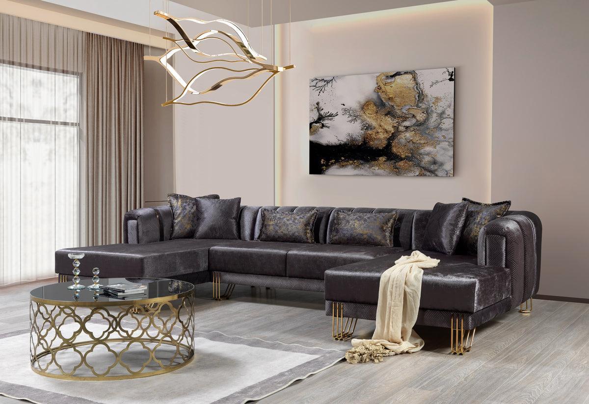 Ella Smoke Velvet Double Chaise Sectional - Image 1