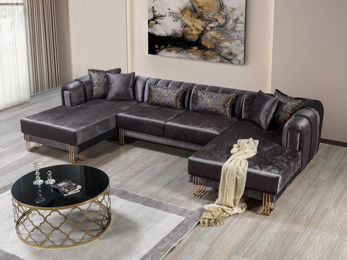 Ella Smoke Velvet Double Chaise Sectional - Image 3