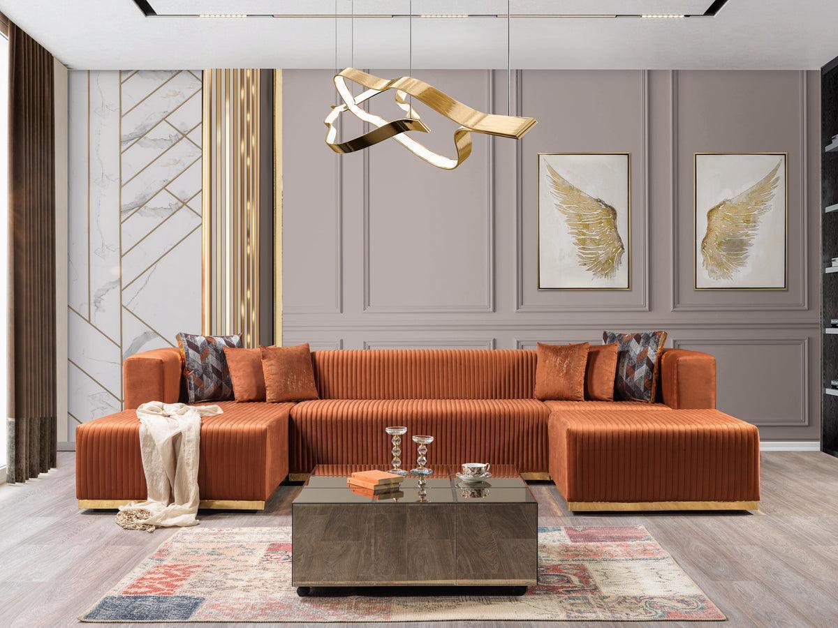 Elizabeth Orange Velvet 4-Piece Sectional - Image 1