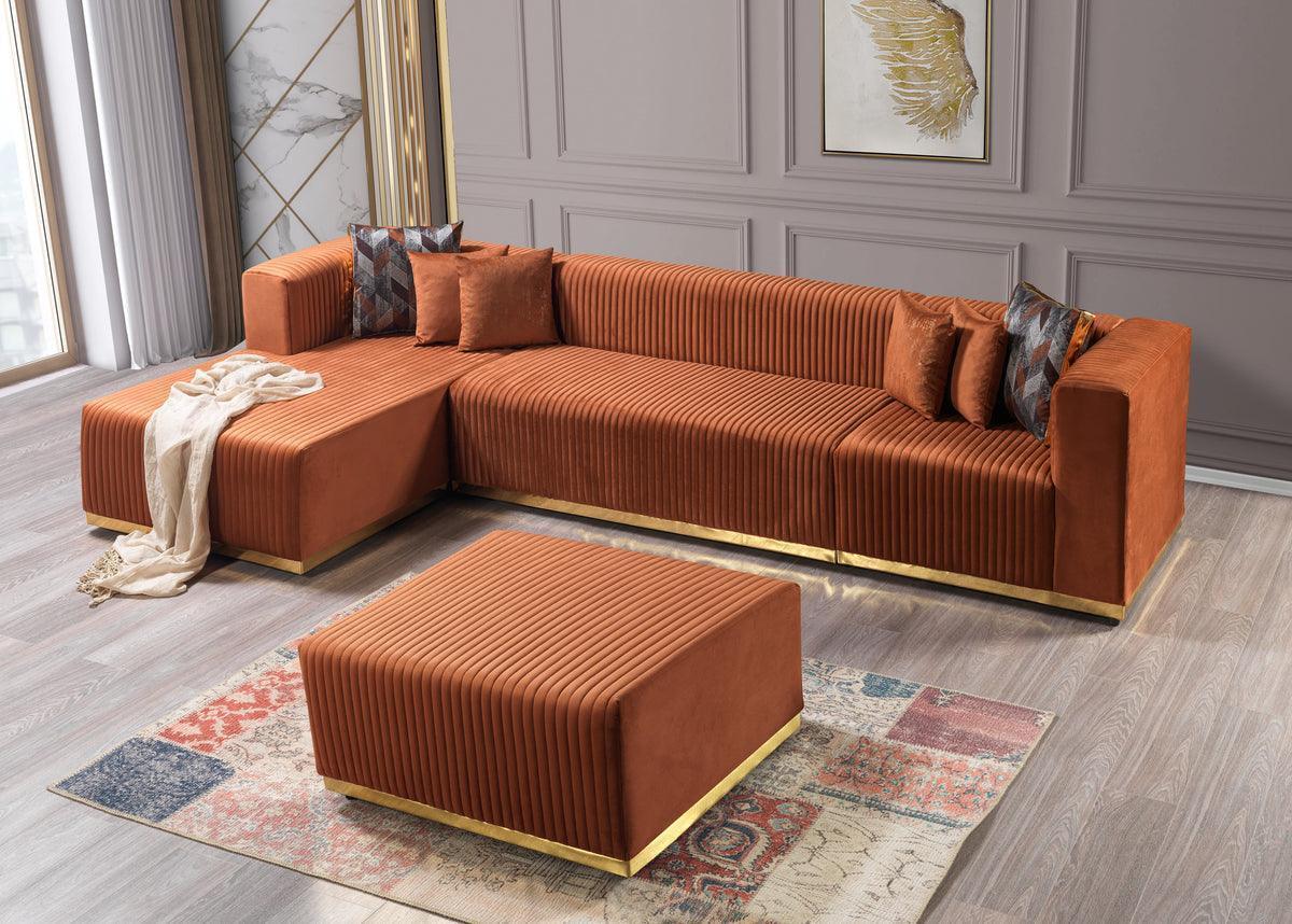 Elizabeth Orange Velvet 4-Piece Sectional - Image 3