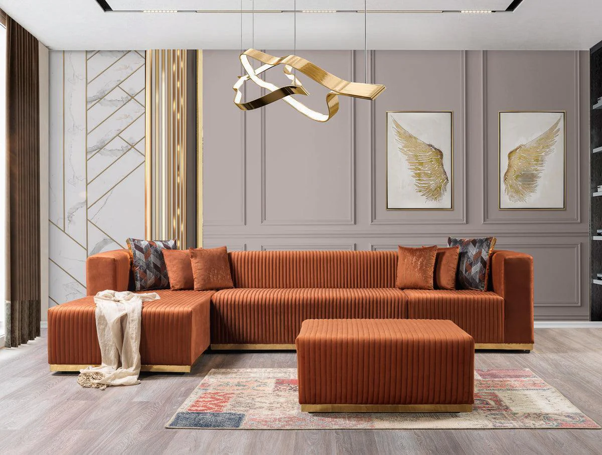 Elizabeth Orange Velvet 4-Piece Sectional - Image 2