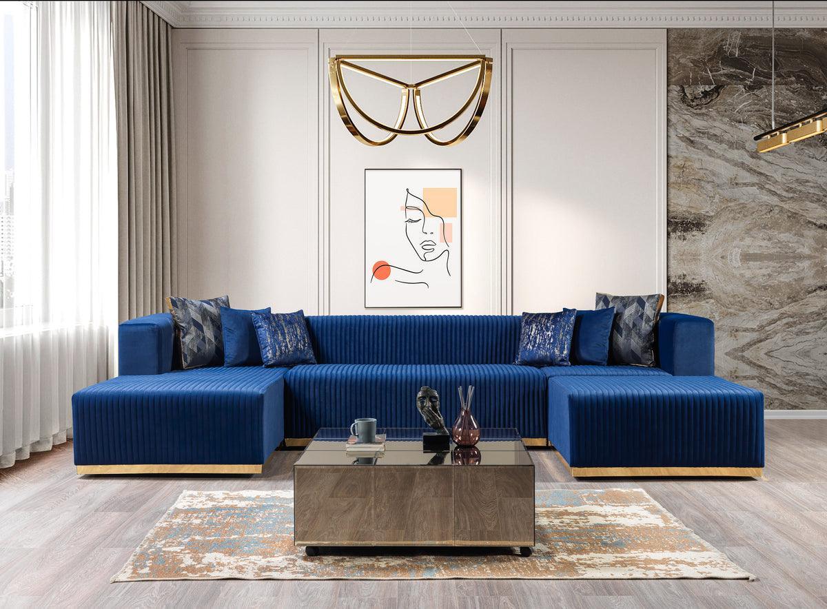 Elizabeth Blue Velvet 4-Piece Sectional - Image 1