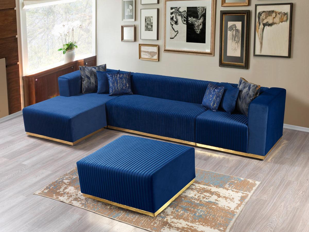 Elizabeth Blue Velvet 4-Piece Sectional - Image 3