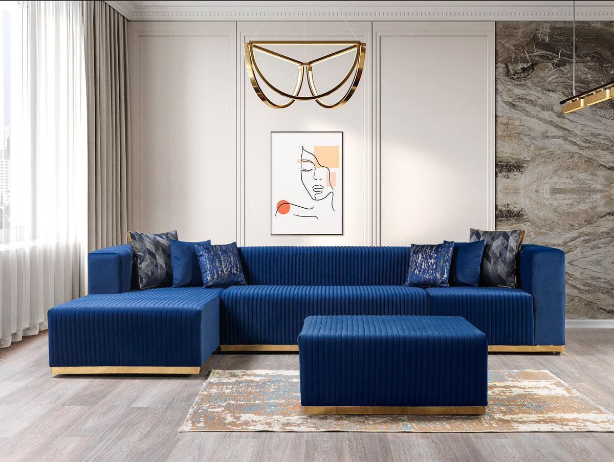 Elizabeth Blue Velvet 4-Piece Sectional - Image 2