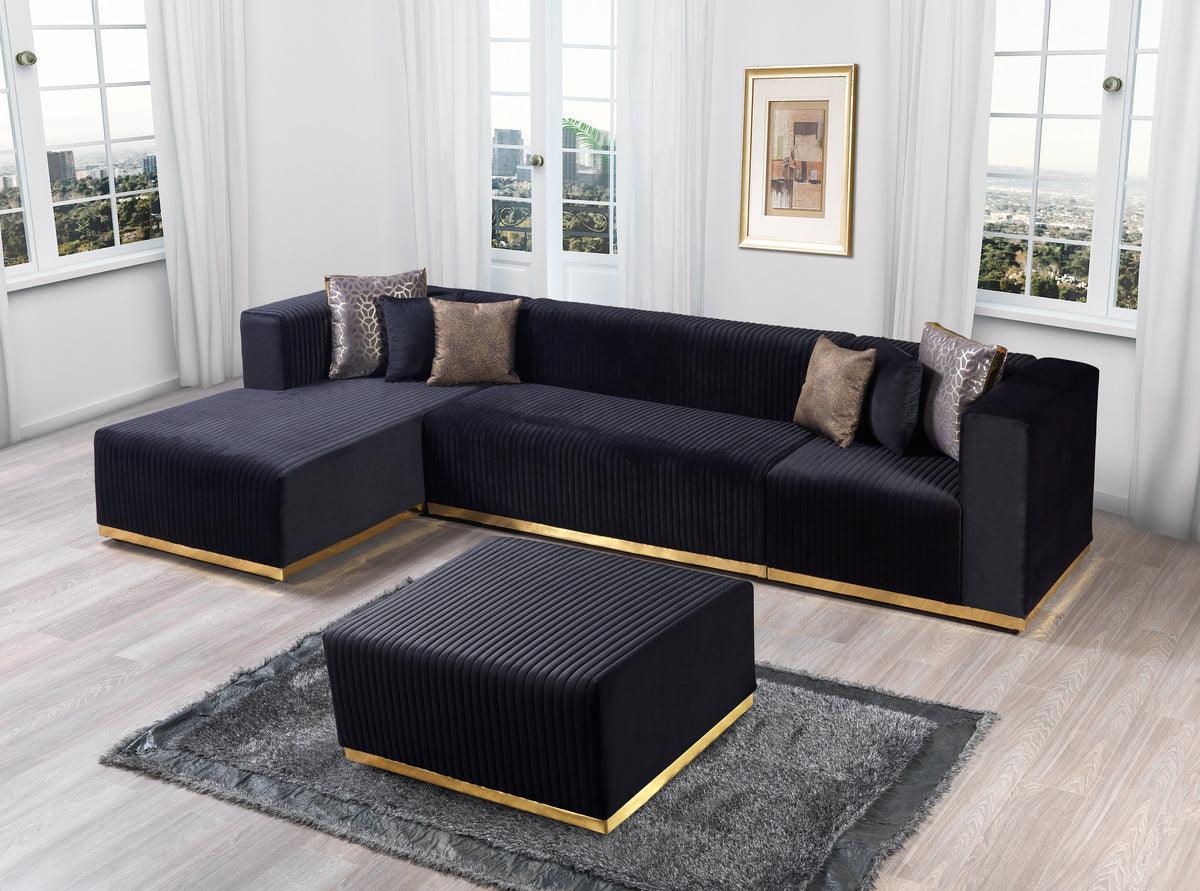 Elizabeth Black Velvet 4-Piece Sectional - Image 3