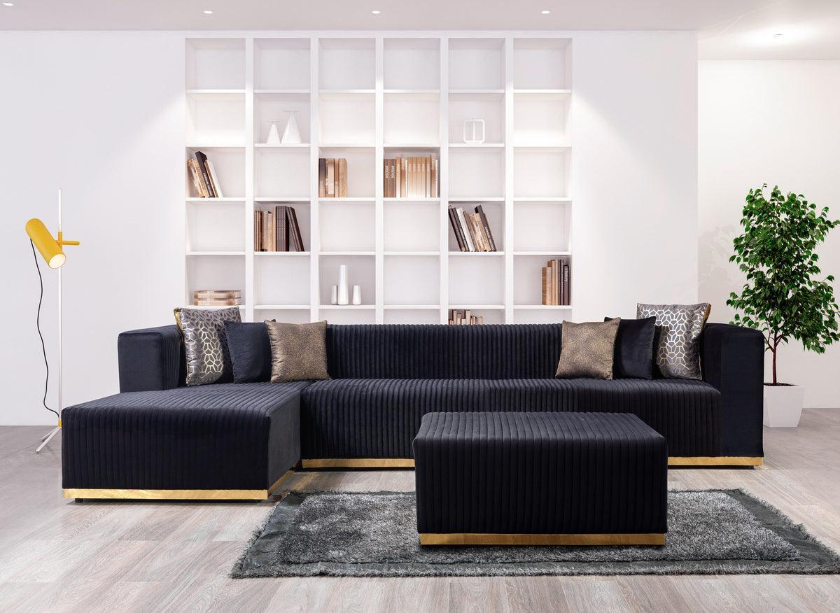 Elizabeth Black Velvet 4-Piece Sectional - Image 2