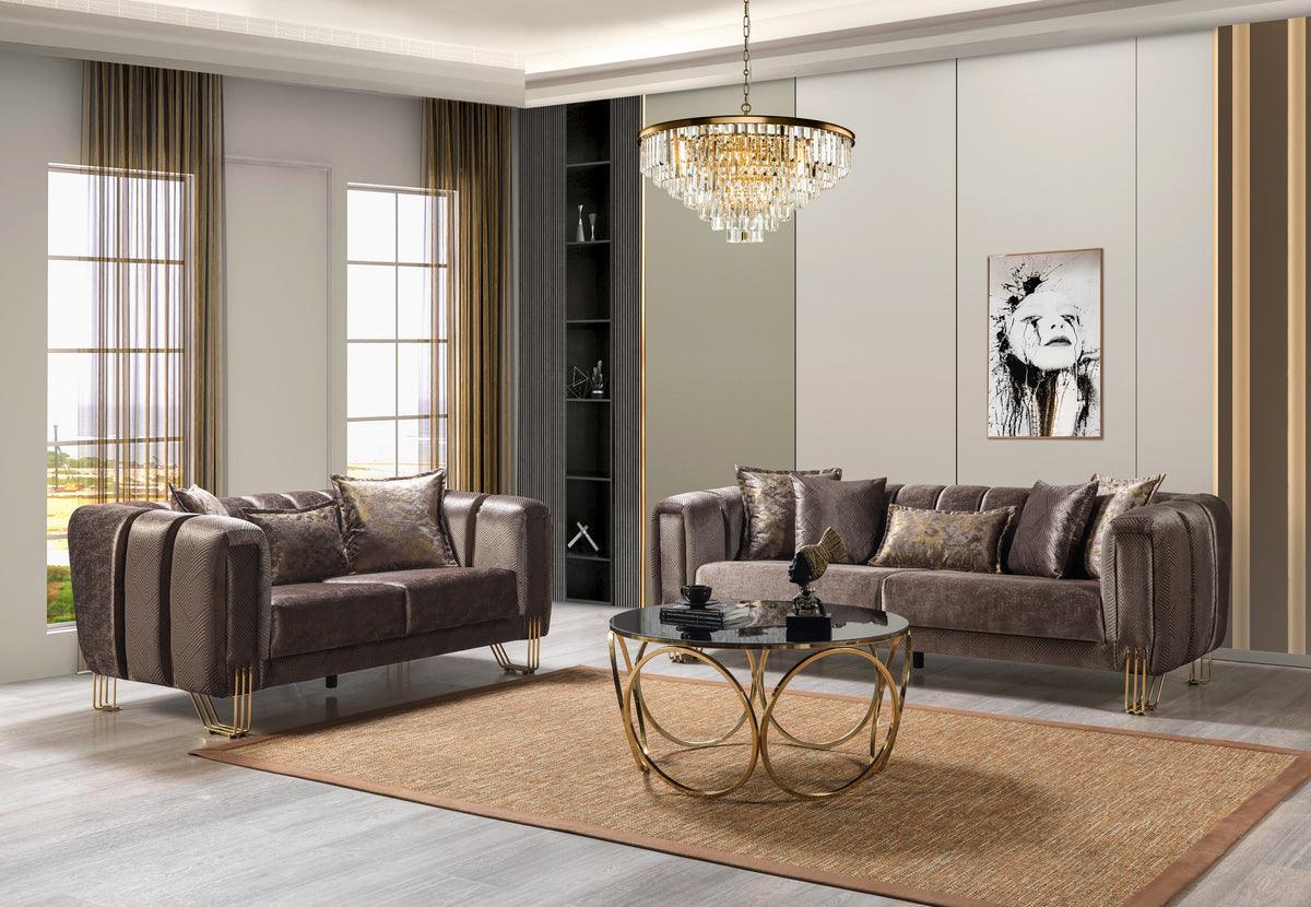 Ella Coffee Velvet Sofa & Loveseat - Image 2