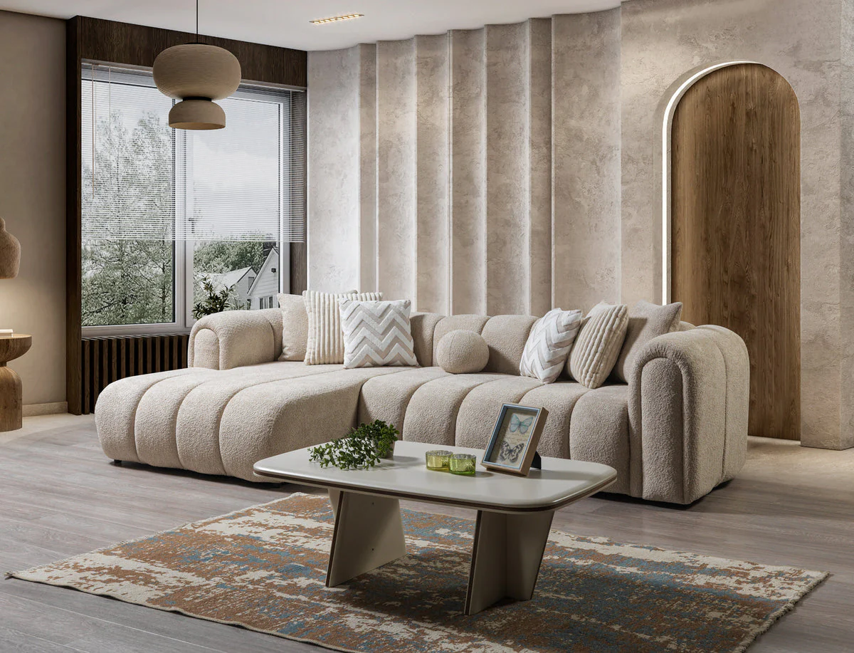 Elly Sand Boucle LAF 115" Sectional - Image 3