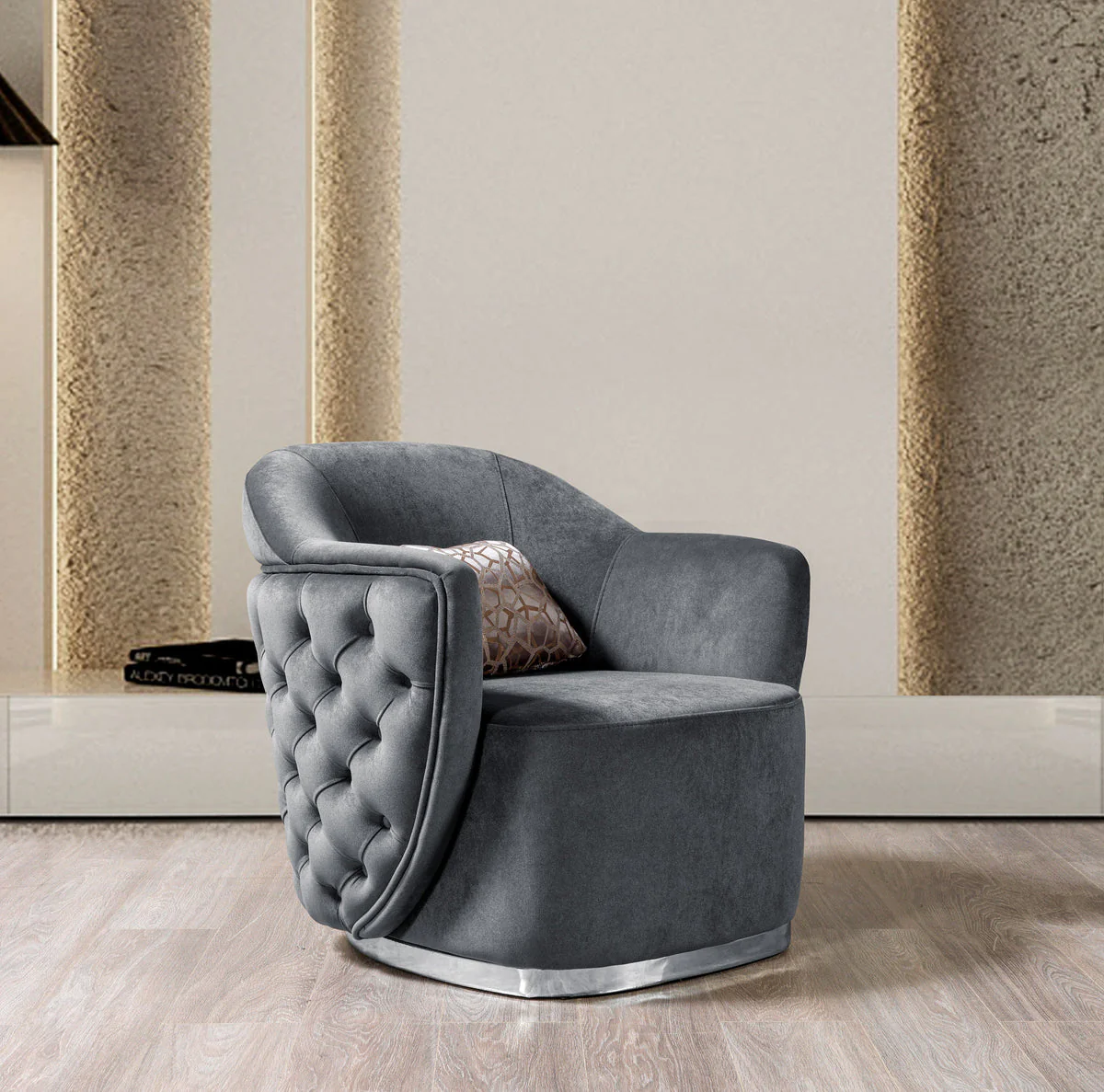 Chloe Gray Velvet Chair - Image 1