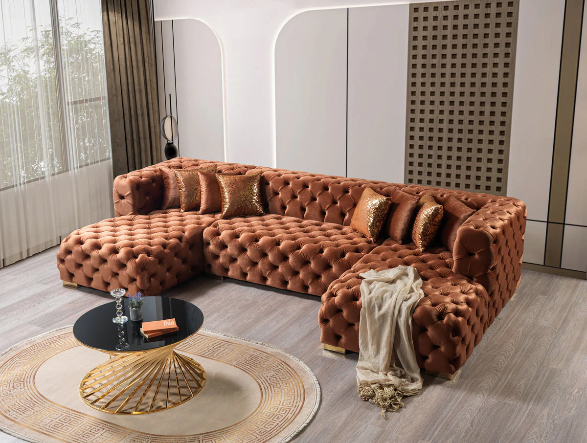 Seva Orange Velvet Double Chaise 138" Sectional - Image 3