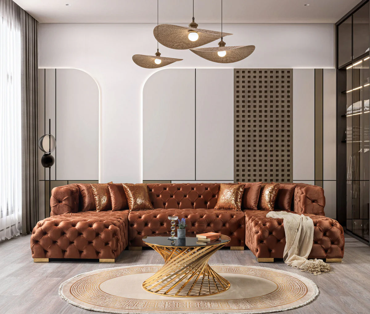 Seva Orange Velvet Double Chaise 138" Sectional - Image 1