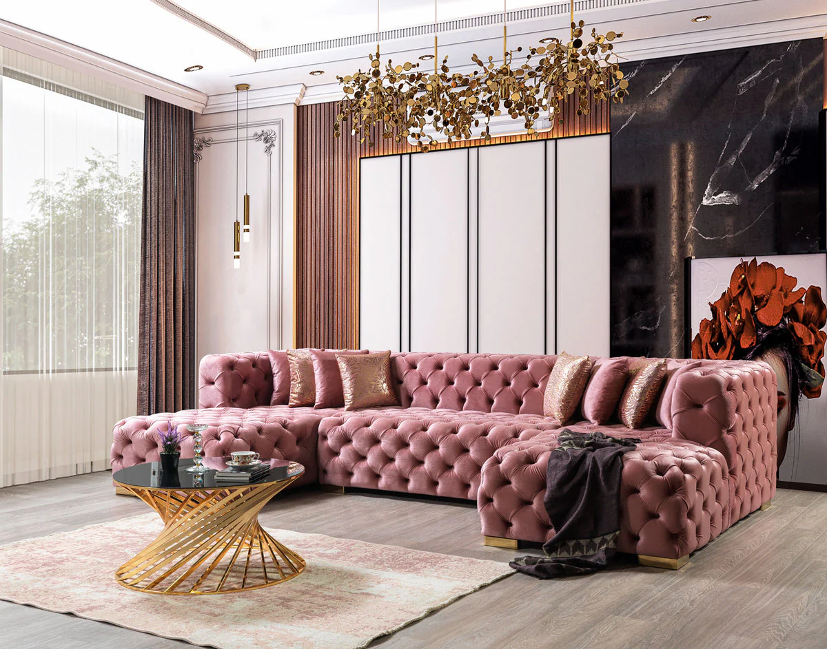 Seva Pink Velvet Double Chaise 138" Sectional - Image 2
