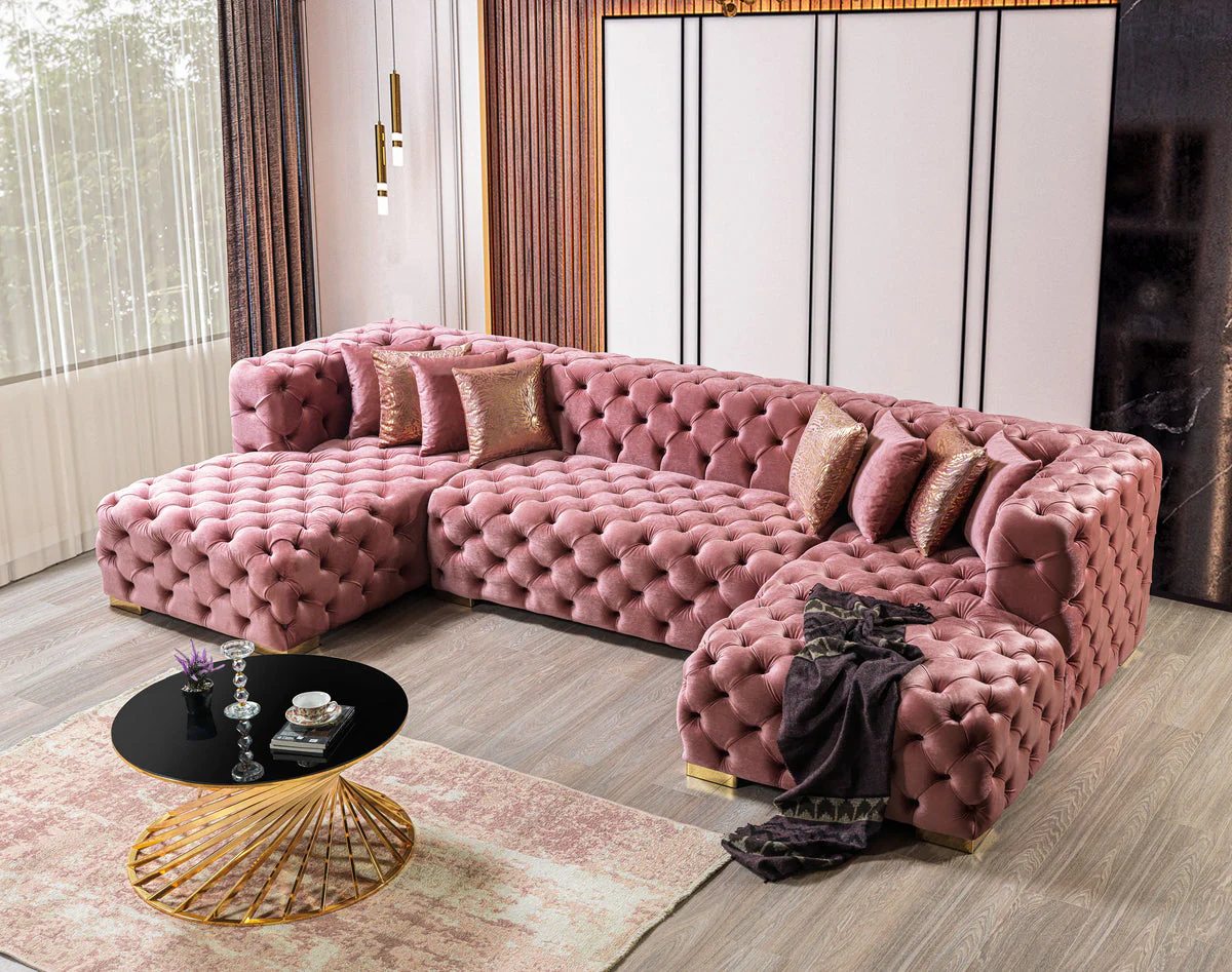 Seva Pink Velvet Double Chaise 138" Sectional - Image 3