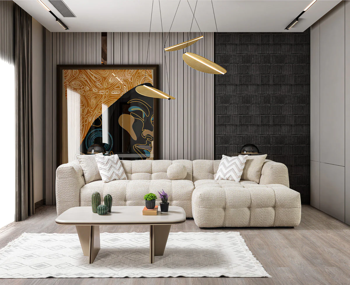 Lili Sand Boucle RAF 110" Sectional - Image 1