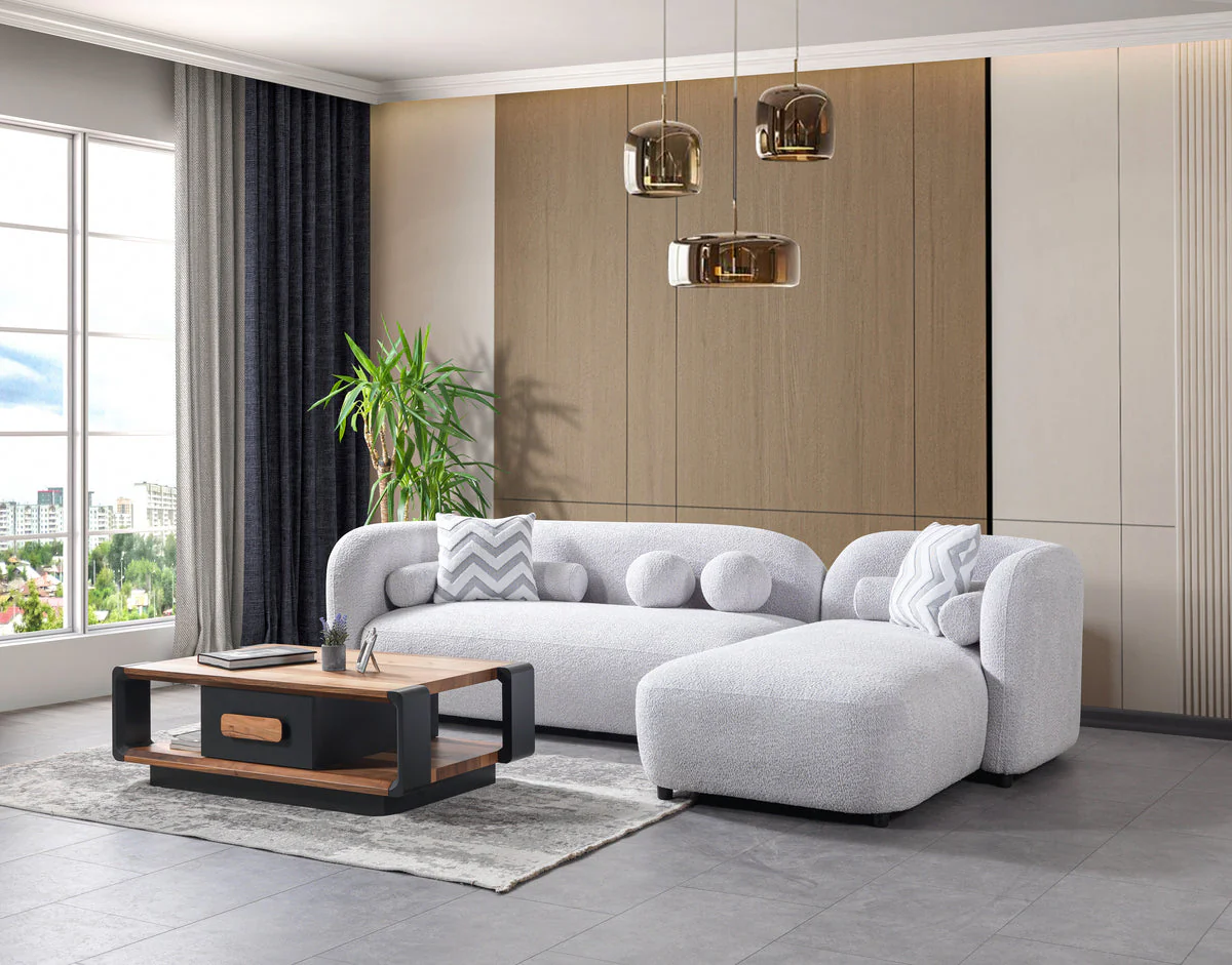 Hanna Gray Boucle RAF 110" Sectional - Image 3