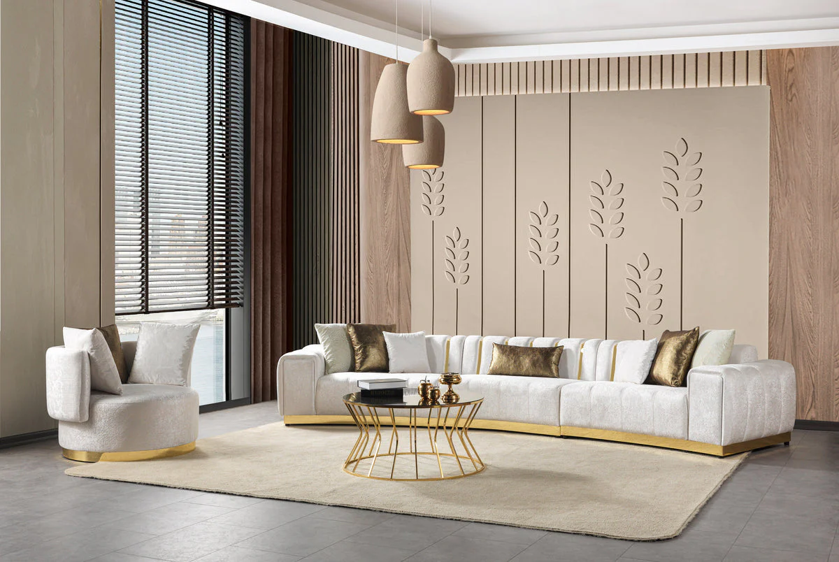 Anne Ivory Velvet 3-Piece Curved 165" Sectional - Image 1
