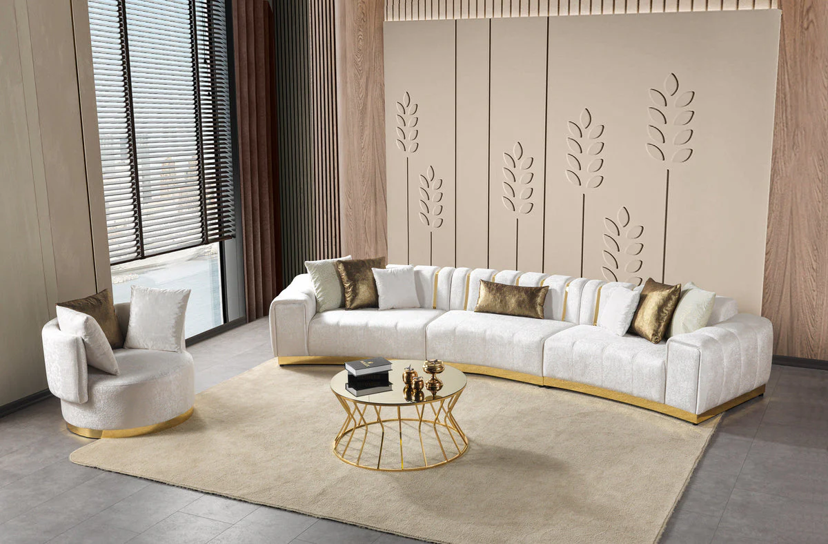 Anne Ivory Velvet 3-Piece Curved 165" Sectional - Image 3