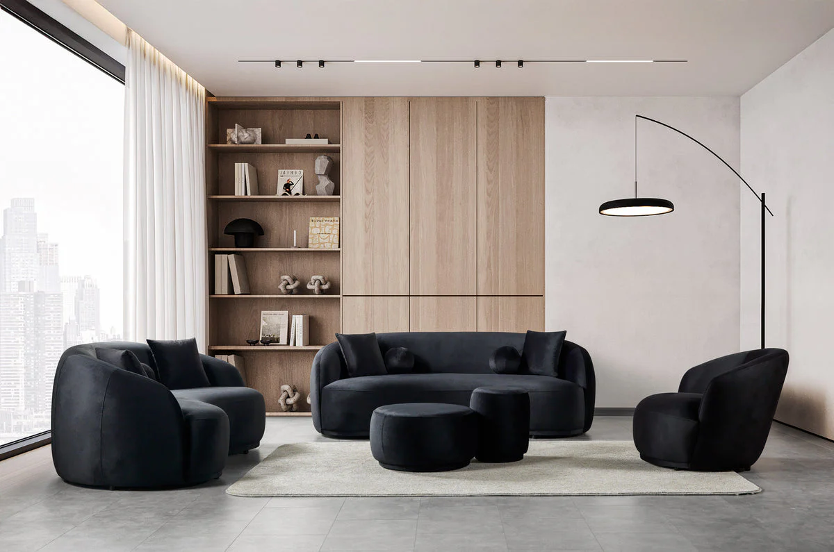 Emily Black Velvet Sofa 91" & Loveseat 81" - Image 1