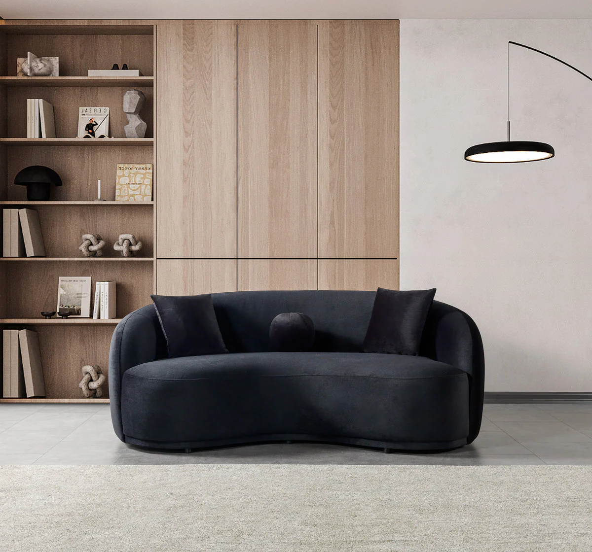 Emily Black Velvet Loveseat 81" - Image 1
