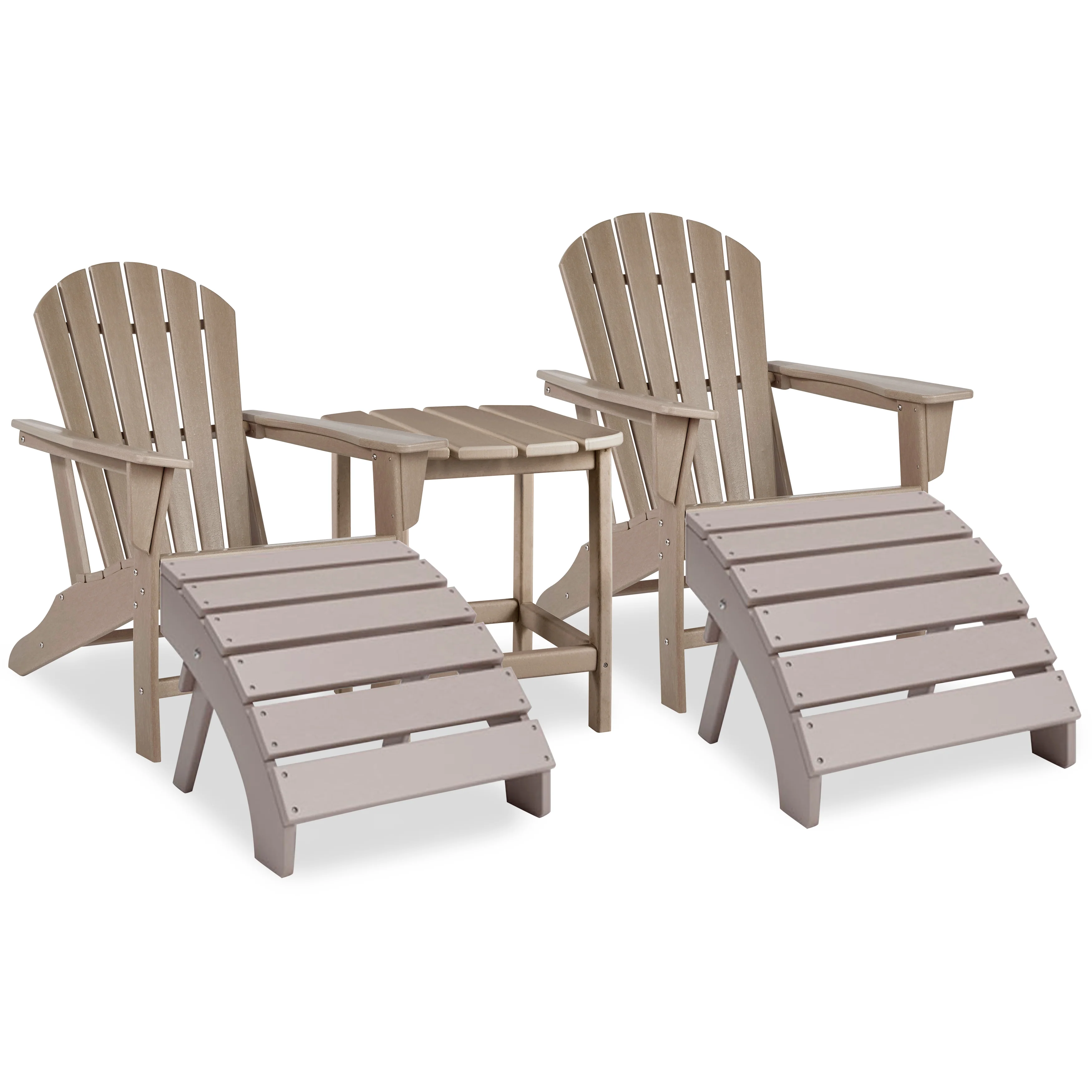 Sundown Driftwood Treasure 2 Outdoor Adirondack Chairs and Ottomans with Side Table - Image 2
