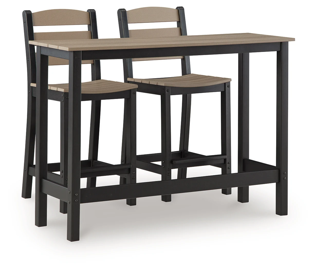 Shoreline Beach Black/Beige Outdoor Counter Table and 2 Barstools - Image 2