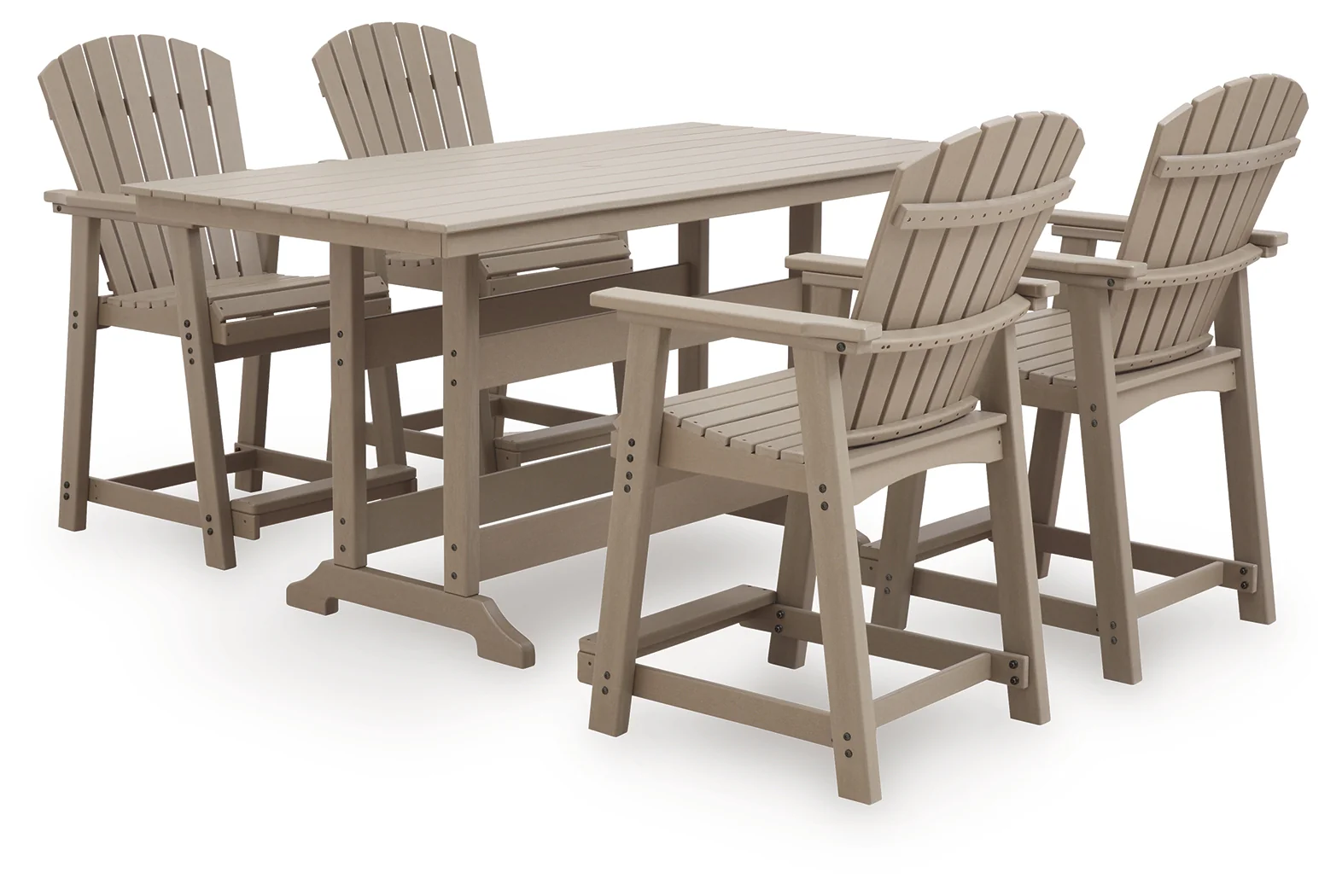 Seacliff Medium Brown Beach Outdoor Counter Height Dining Table and 4 Barstools - Image 2