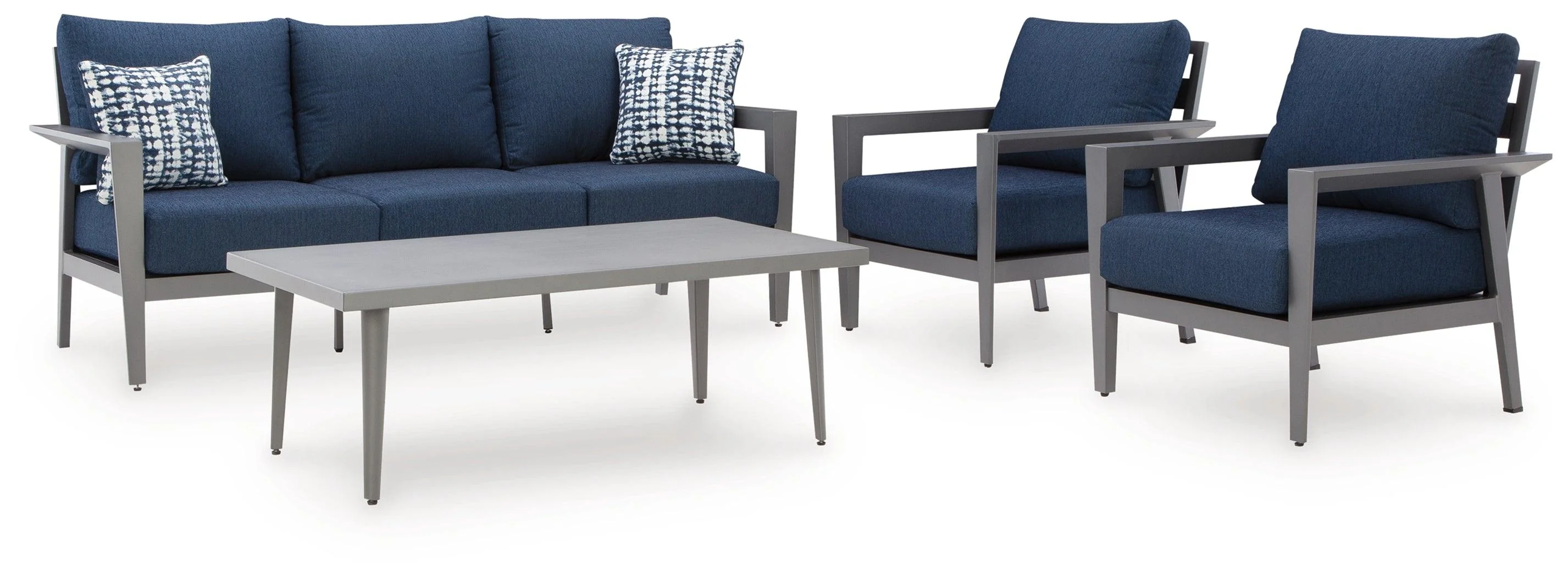Gali Gray/Blue Outdoor Sofa/Chairs/Table Set (Set of 4) - Image 3