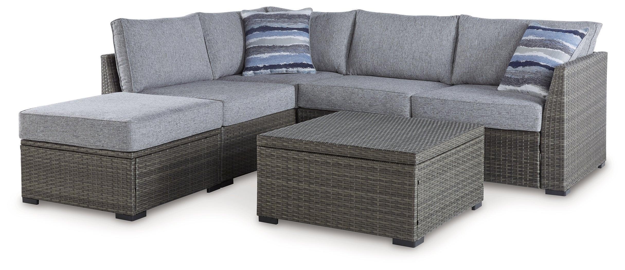 Petal Road Gray Outdoor Loveseat Sectional Ottoman Table Set (Set of 4) - Image 2